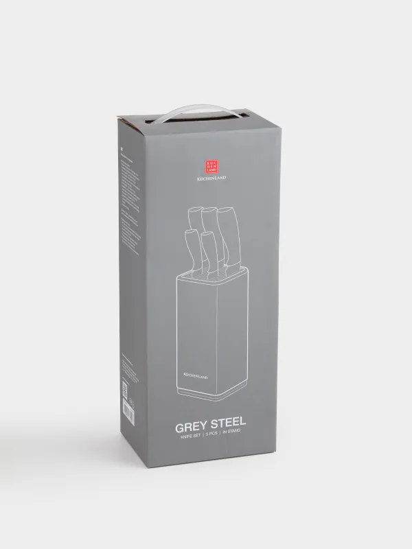 Knife set, 5 pr, in stand, steel / plastic, grey, Grey steel, image-6