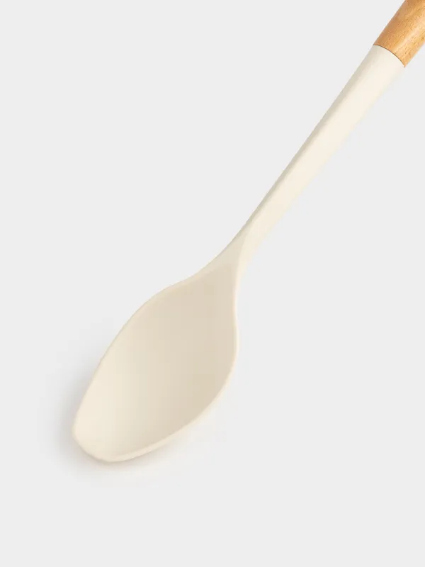 Serving spoon, 32 cm, silicone/wood, milky, Legerity, image-3