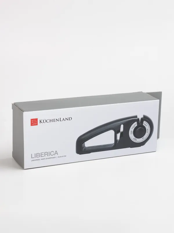 Knife and scissors sharpener, 24 cm, 3 stages/4 types of sharpening, plastic / ceramic, black, Liberica, image-3