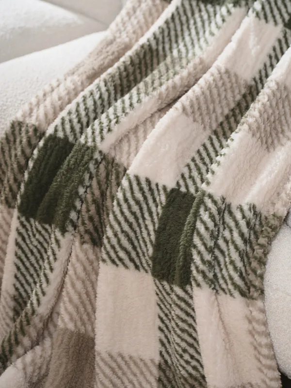 Blanket, 130x170 cm, sherpa, beige-green, Plaid, Hazel, image-1