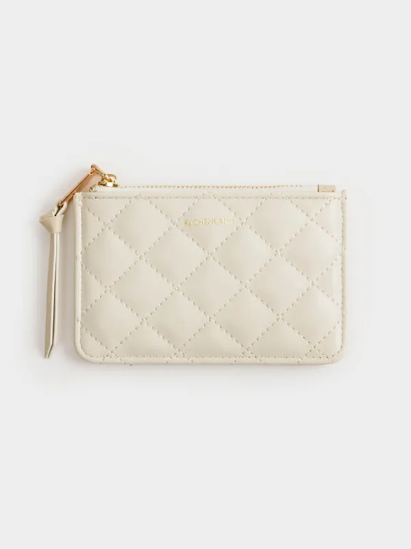 Women's wallet, 13x8 cm, with zipper, with card slots, polyurethane, milk, Quilted, image-0