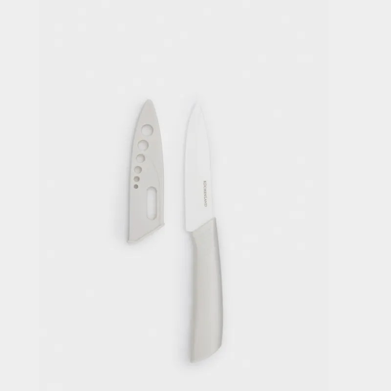 Paring knife, 10 cm, with case, ceramic/plastic, milk, Regular