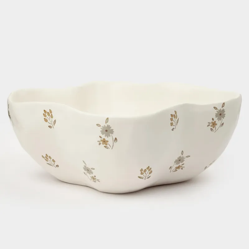 Salad bowl, 21x8 cm, 1.2 l, ceramic, milky, Vintage flowers, La flore