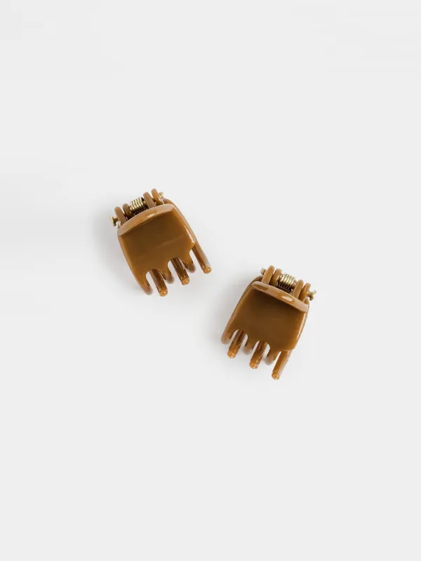 Hair clip, 2 cm, 2 pcs, polypropylene, brown, crab, Basic, image-0