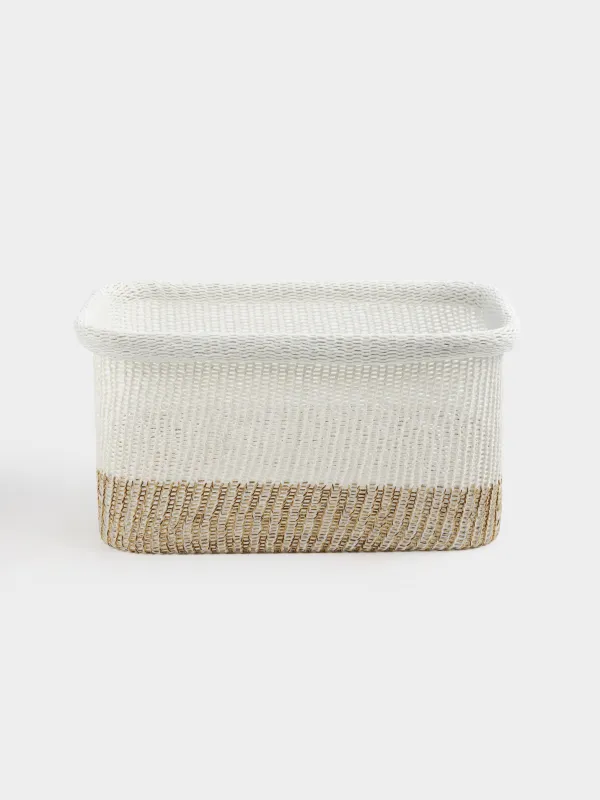 Storage basket, 33x22x17 cm, polyester, rectangular, milky beige, Crochet, image-0