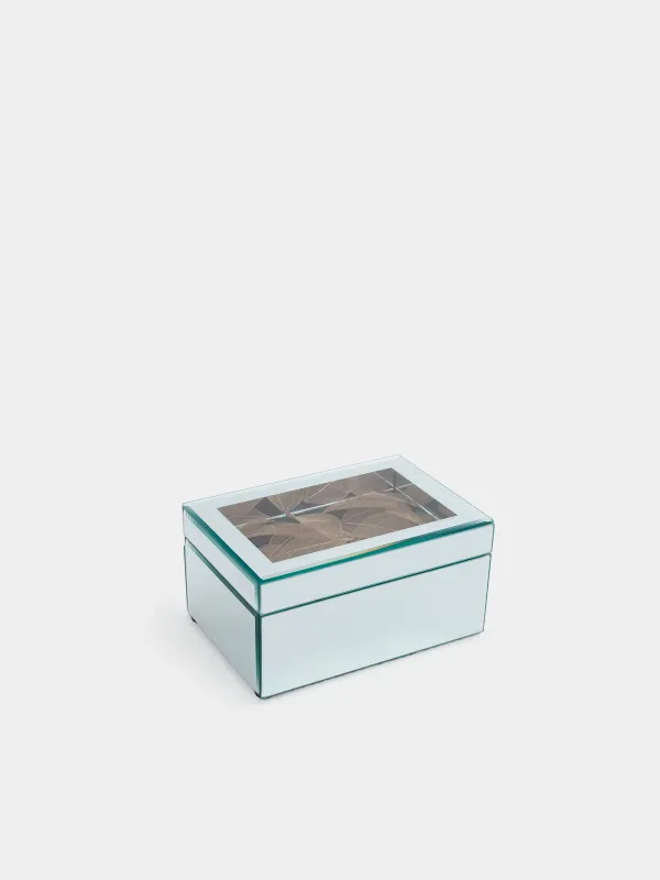 Jewelry box, 20x14 cm, glass, mirror, Golden leaves, Glossy, image-3