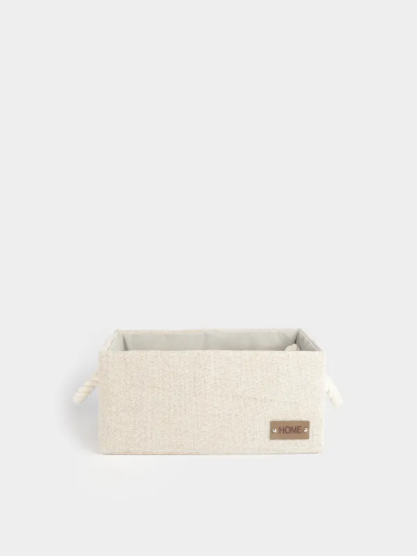 Storage basket, 28x18x13 cm, with handles, polyester, rectangular, Beige, Everyday, image-1