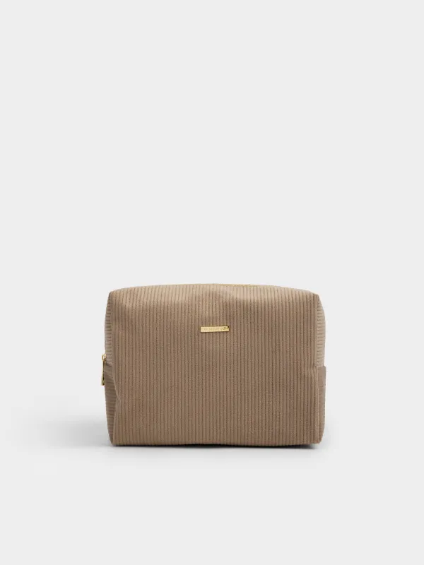 Makeup bag, 25x18 cm, ribbed, velvet, beige, Moire, image-0