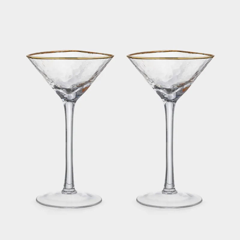 Martini glass, 150 ml, 2 pcs, glass, golden edging, Triangle Gold