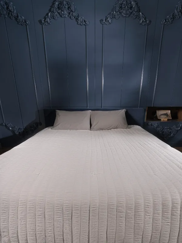 Bedspread, 220x240 cm, quilted, polyester / microfiber, beige-gray, Stripes, Stitch, image-1