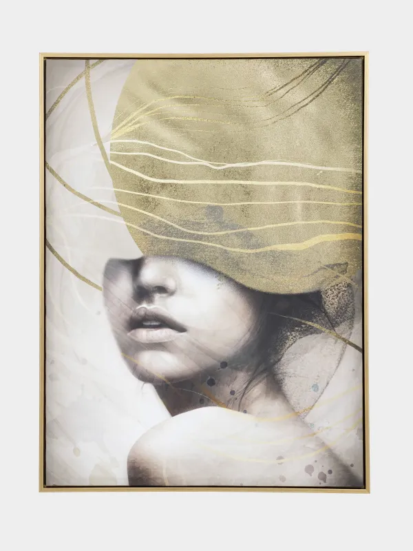 Framed painting, 78x103 cm, canvas, golden brown, Girl, Abstract, image-0