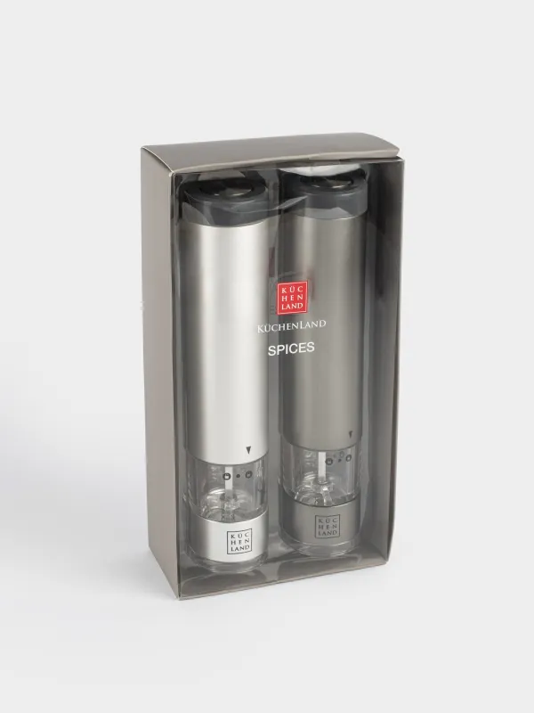 Spice mill, 22 cm, 2 pcs, electric, metal / plastic, LED B, Grey, Piquant, image-5