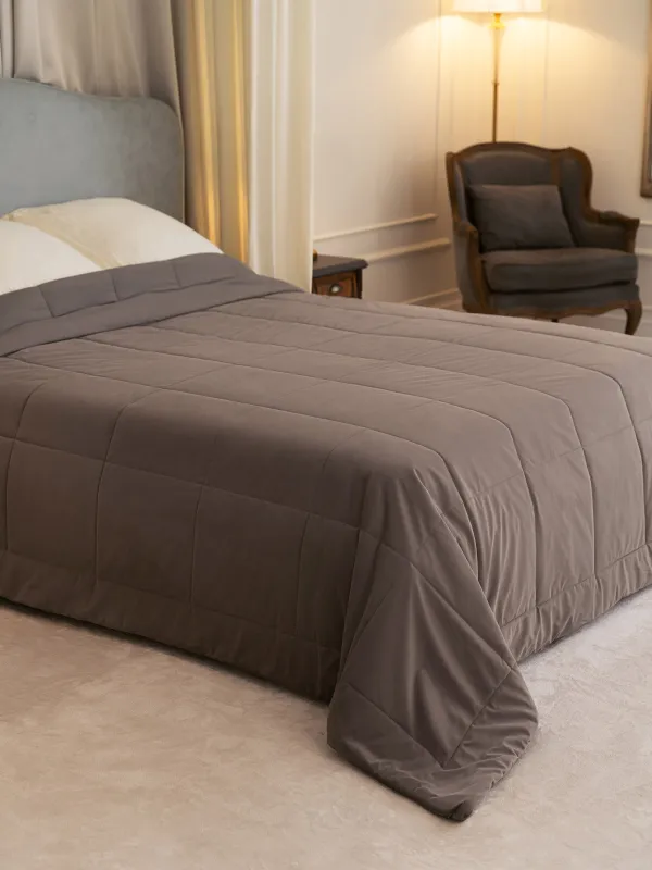Bedspread, 220x240 cm, quilted, velvet/microfiber, gray-brown, Stitch velvet, image-4