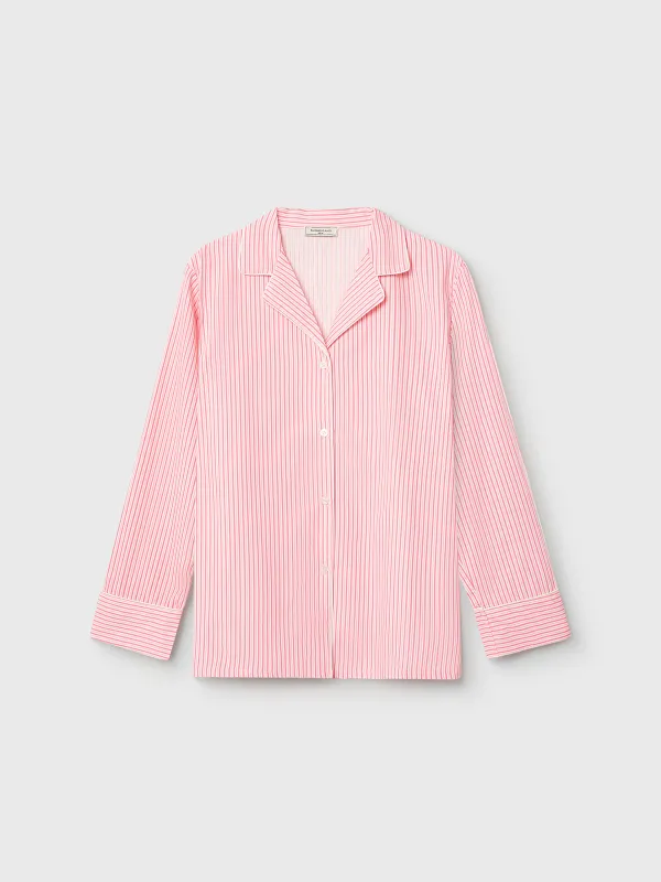 Women's shirt, homewear, size S, with long sleeves, cotton / viscose, Red, Stripe, Lonisa, image-7