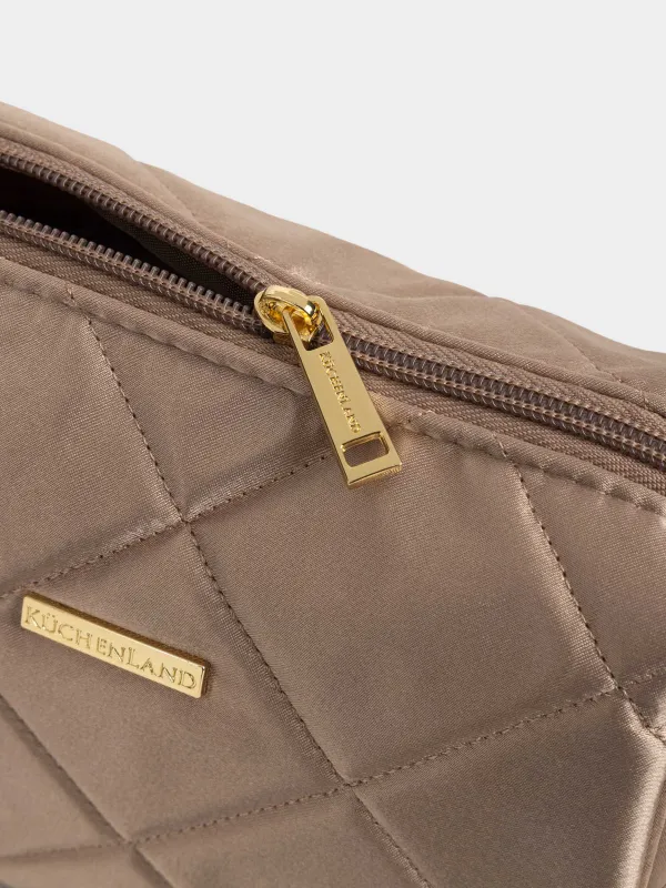 Makeup bag, 21x13 cm, quilted, satin, milky, Quilted silk, image-1