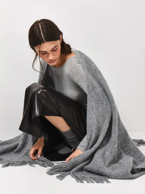 Poncho, 138x147 cm, fringed, acrylic, grey, Poncho, image-6