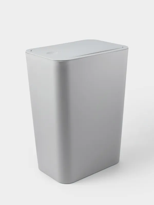 Trash can, 12 l, with button to open the lid, plastic, gray, Push new, image-0