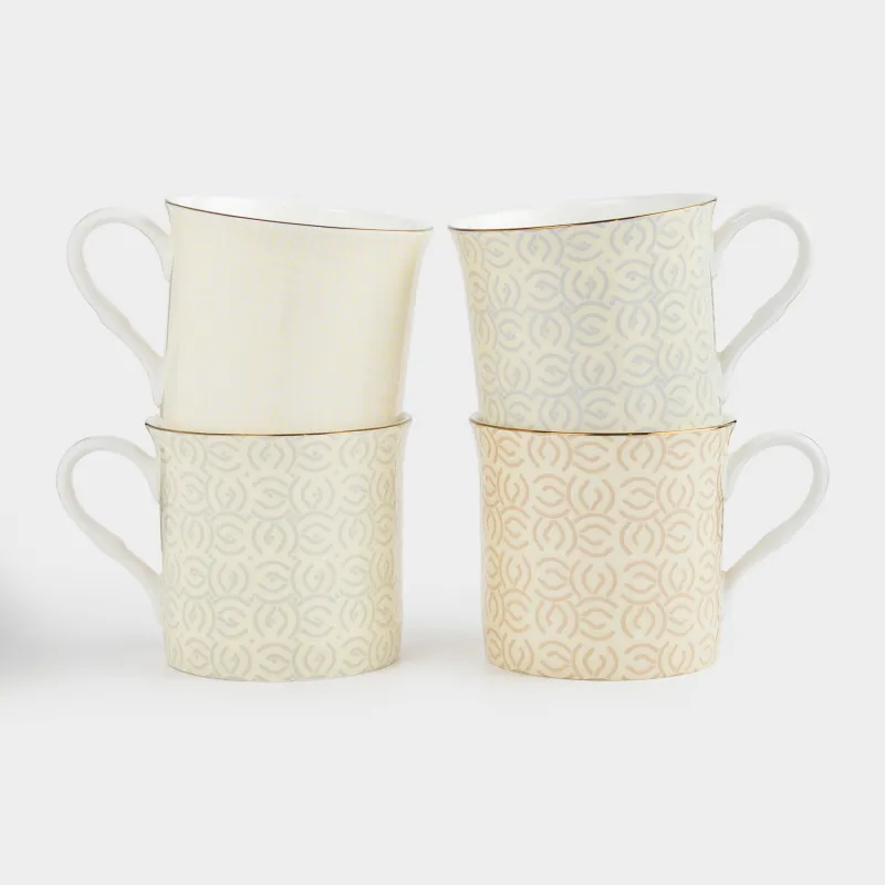 Mug, 330 ml, 4 pcs, porcelain F, mix, with golden edging, Patterns, Geometry
