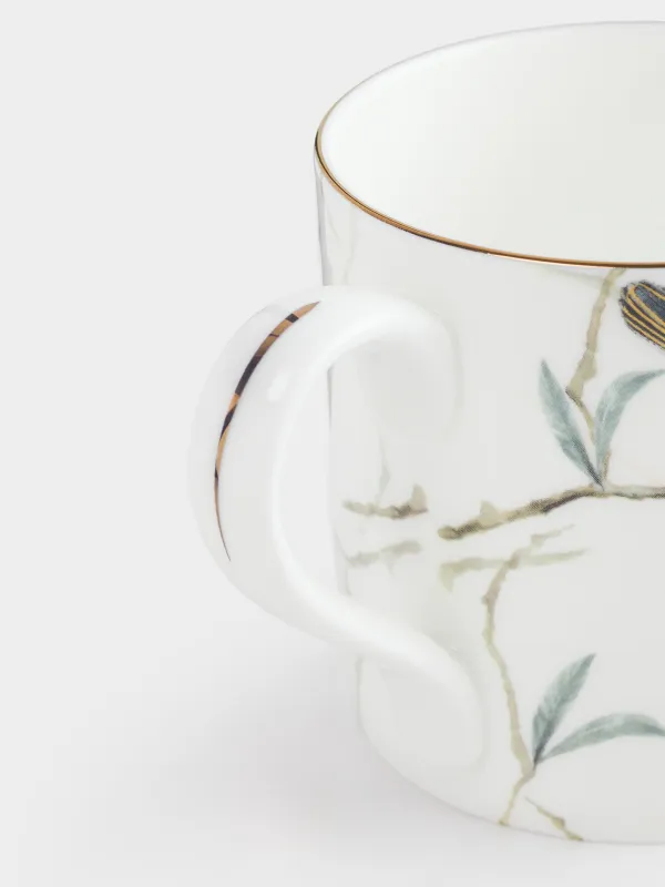 Mug, 330 ml, porcelain F, with golden edging, Warbler and tit, Paradise bird, image-2