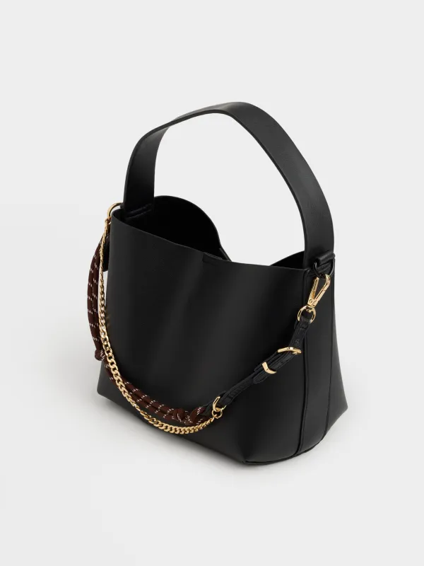 Keychain, 35 cm, metal / polyurethane / polyester, brown-black, Knot, image-3