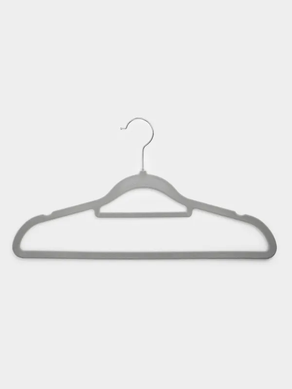 Hanger-hangers, 41 cm, 4 pcs, with a loop for ties/belts, flock, gray, Household, image-2