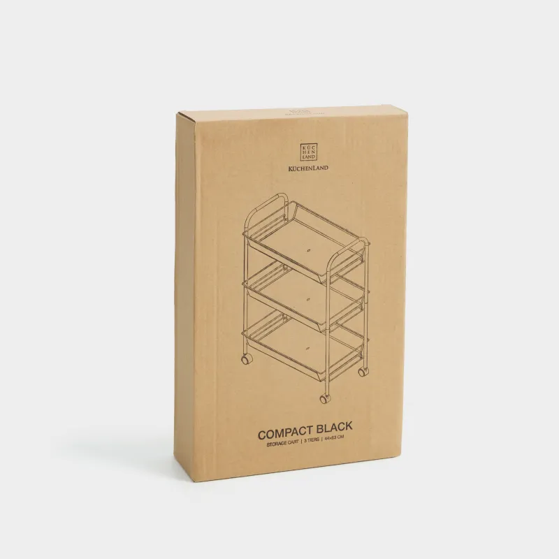 Bookcase, 3-tier, 44x26x63 cm, on wheels, steel / plastic, black, Compact black, image-5