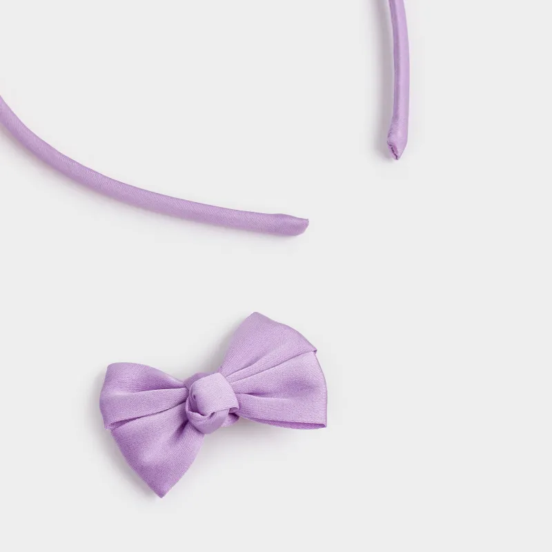 Hair accessories set, 3 pcs, Children's, Polyester / Metal, Color, Bows, Hairstyle, image-2