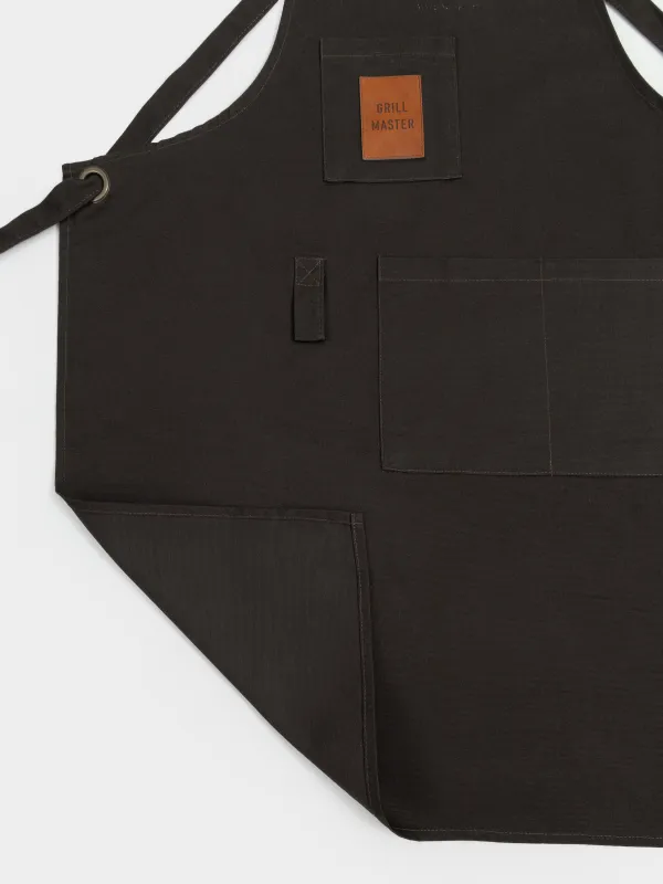 Apron, 70x80 cm, with pockets, cotton / PU leather, brown, Apron, image-2