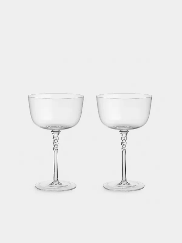 Drinking glass, 270 ml, 2 pcs, crystal glass, Twisted leg, Parma, image-0