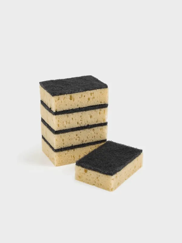 Dish washing sponge, 10x7 cm, 5 pcs, foam rubber / abrasive, black and beige, Black clean, image-0