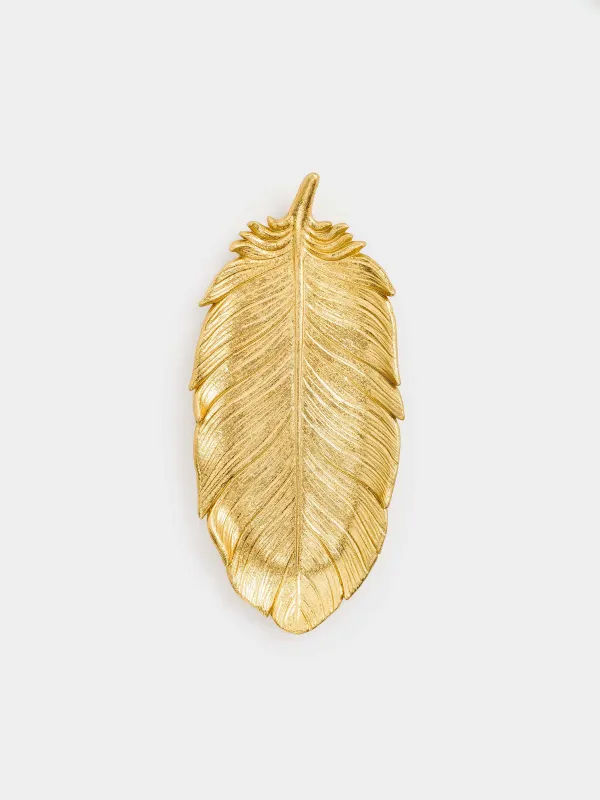Decorative dish, 25x11 cm, polyresin, golden, Feather, Feather, image-3