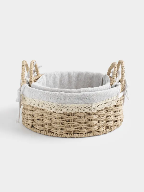 Storage basket set, 2 pieces, cellulose/cotton, round, Braided, image-4
