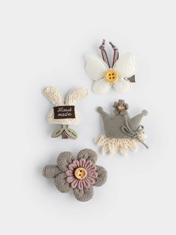 Hair clip set, 3 cm, 4 pcs, Children's, Polyester / Plastic, milky, Butterfly, Wooly, image-1