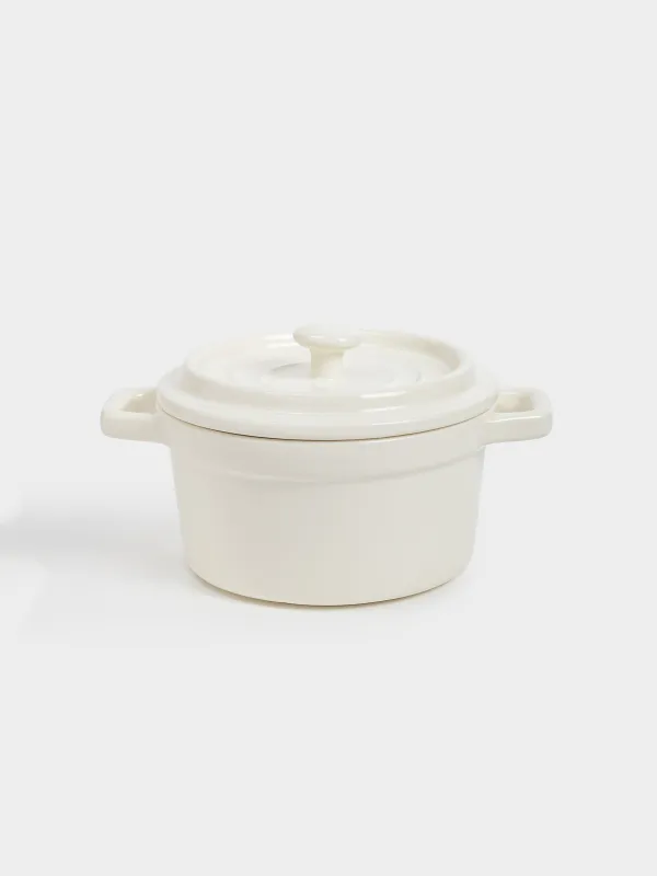 Cocotte, 12 cm, 450 ml, with lid, porcelain P, milky, Bright, image-0