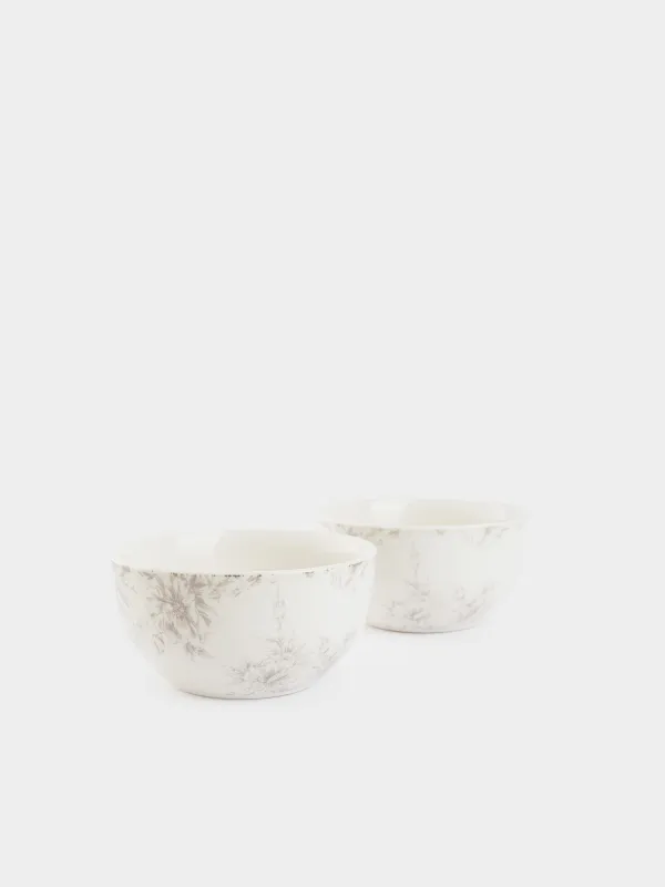 Salad bowl, 14x7 cm, 550 ml, 2 pcs, porcelain P, white, Beige flowers, Maleo, image-1