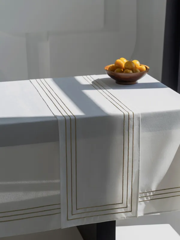 Tablecloth, 160x160 cm, polyester, white, Lines, Trim gold, image-7