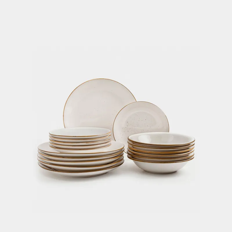 Dining set, 6 persons, 18 items, ceramic, milk, speckled, Roxas