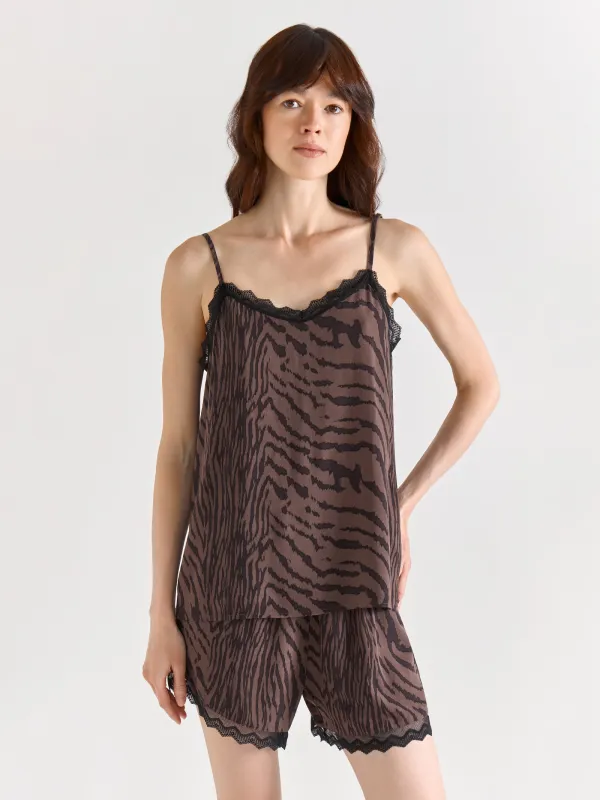 Women's shorts, homewear, size M, with lace, viscose, black and white, Zefina, image-4