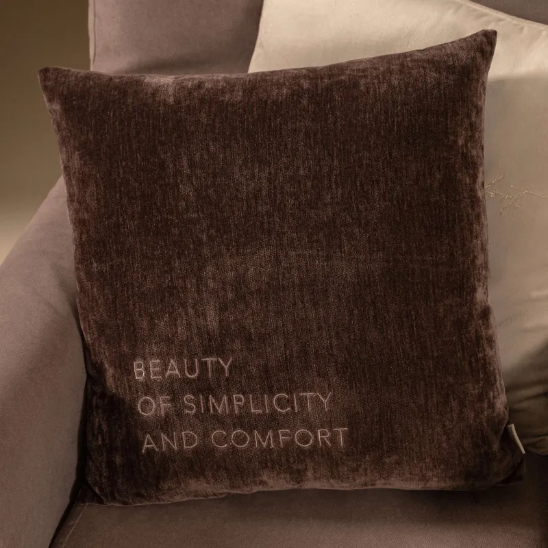 Decorative pillow, 45x45 cm, chenille / velvet, brown, Chenill