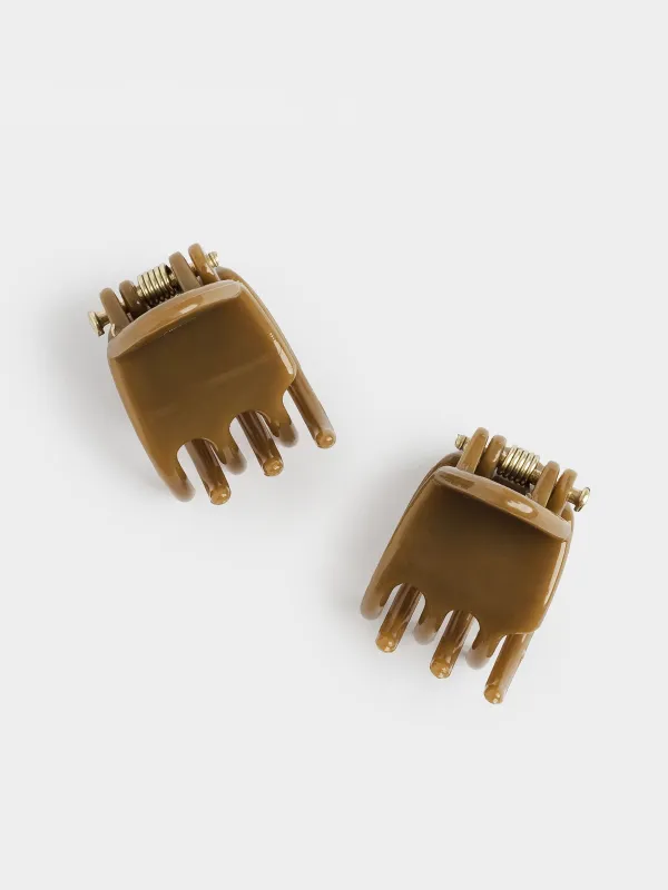 Hair clip, 2 cm, 2 pcs, polypropylene, brown, crab, Basic, image-3