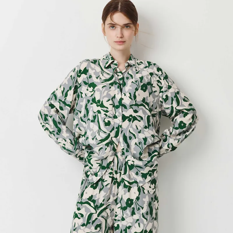 Women's shirt, size L, with long sleeve, viscose, green, Adetta