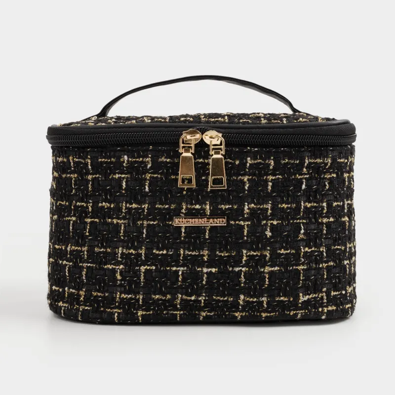 Cosmetic bag, 20x15 cm, with handle, tweed, black, Wenal, image-0