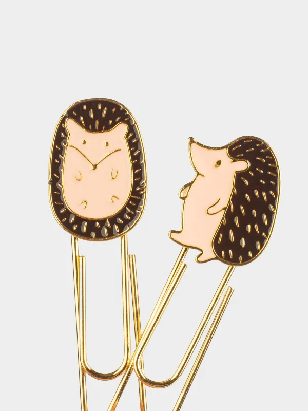 Stationery Stationery paper clip, 7 cm, 2 pcs, metal, golden, Hedgehog, Forest animals, image-2