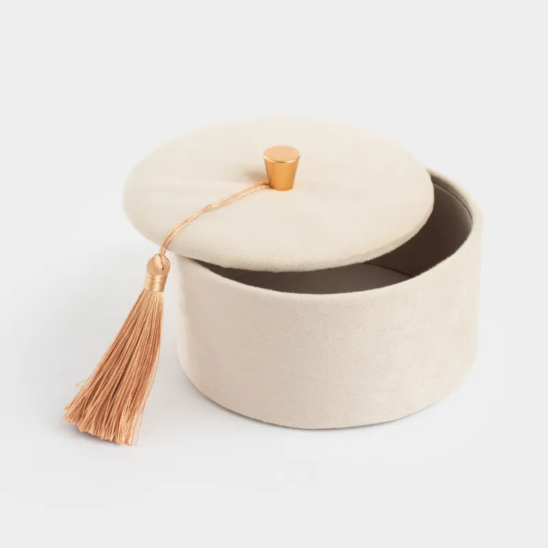 Jewelry box, 13x6 cm, with brush, velvet / MDF, beige, Velvet, image-1