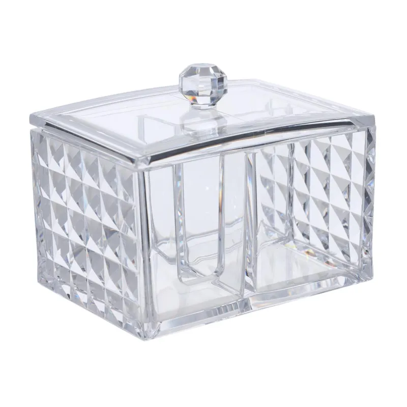 Container for cotton pads/swabs, 14x10 cm, 3 compartments, with lid, plastic, Kandy, image-2