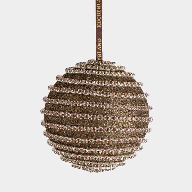 Christmas tree toy, 8 cm, plastic, bronze, Ball in rhinestones, Ball sparkle