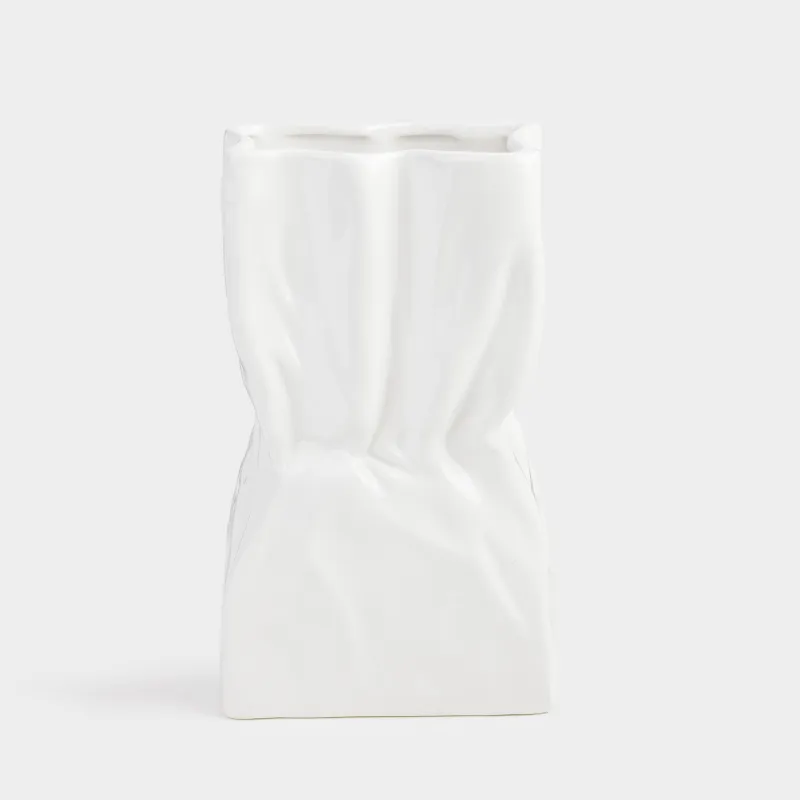 Flower vase, 24 cm, ceramic, white, Crease, Crumple, image-0