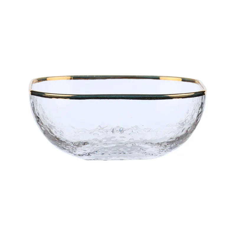 Bowl, 10x4 cm, glass, square, with golden edging, Ripply gold, image-0