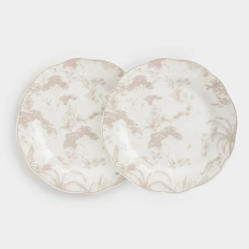 Snack plate, 19 cm, 2 pcs, porcelain P, white and beige, Jungle, Tropical