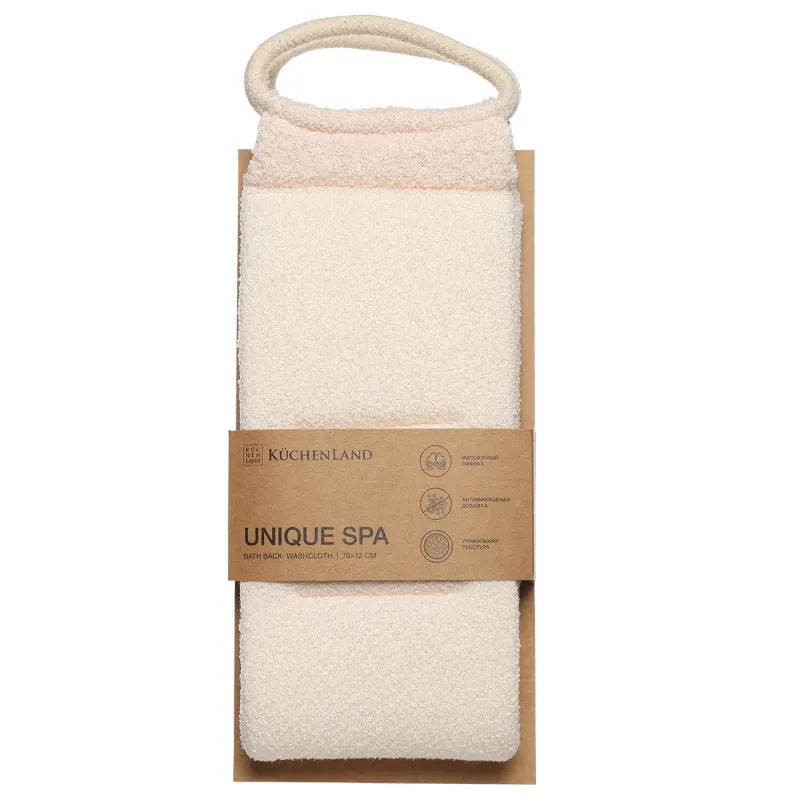 Washcloth-tape for washing the body, 70x12 cm, with filler, nylon / cotton, beige, Unique spa, image-1